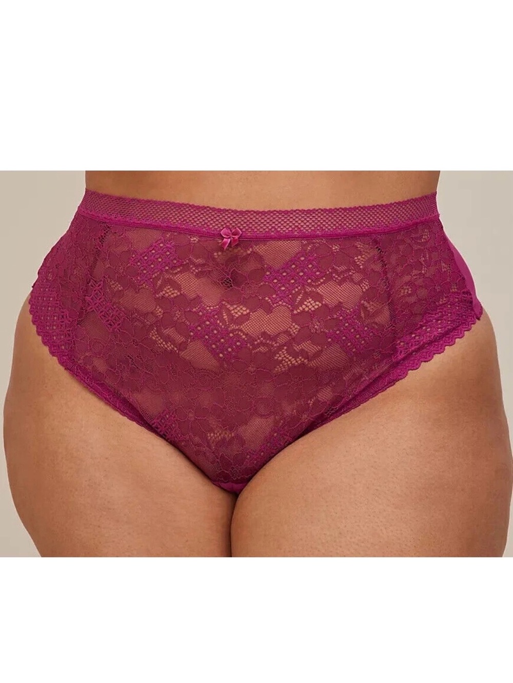 Torrid Plus-Size 2X High-Waist Lace Thong in Fuschia/Berry